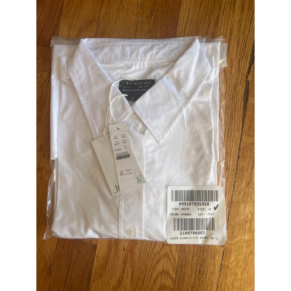 J. Crew Jules classic-fit shirt in cotton poplin White NWT size 12 - Picture 7 of 7